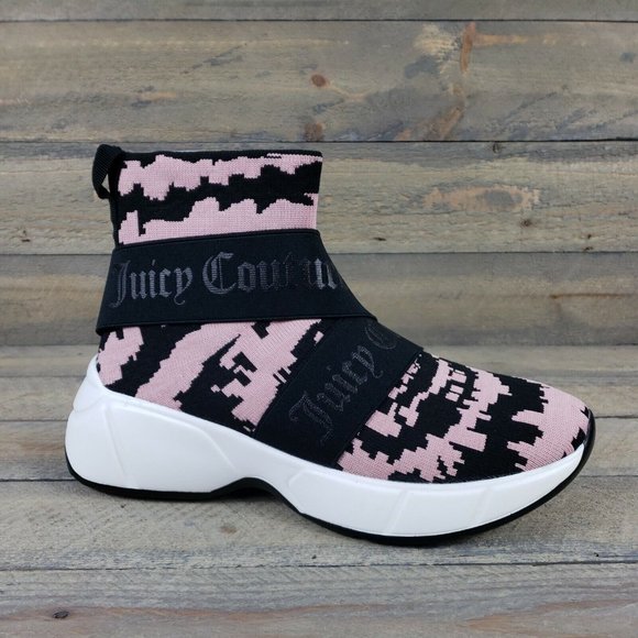 NIB JUICY COUTURE Women 9 Slip On High Top Knit Sneaker Shoes Pink Tie Dye Black - Picture 4 of 12